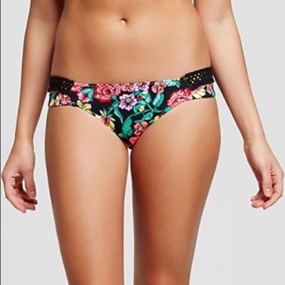 Shade & Shore Extra Cheeky Black Tropical Floral Print Bikini Swim Bottom